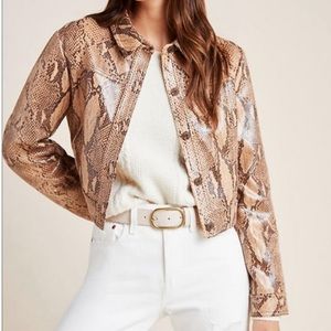 NWOT Anthropologie Current Air Black Tan Python Textured Trucker Jacket